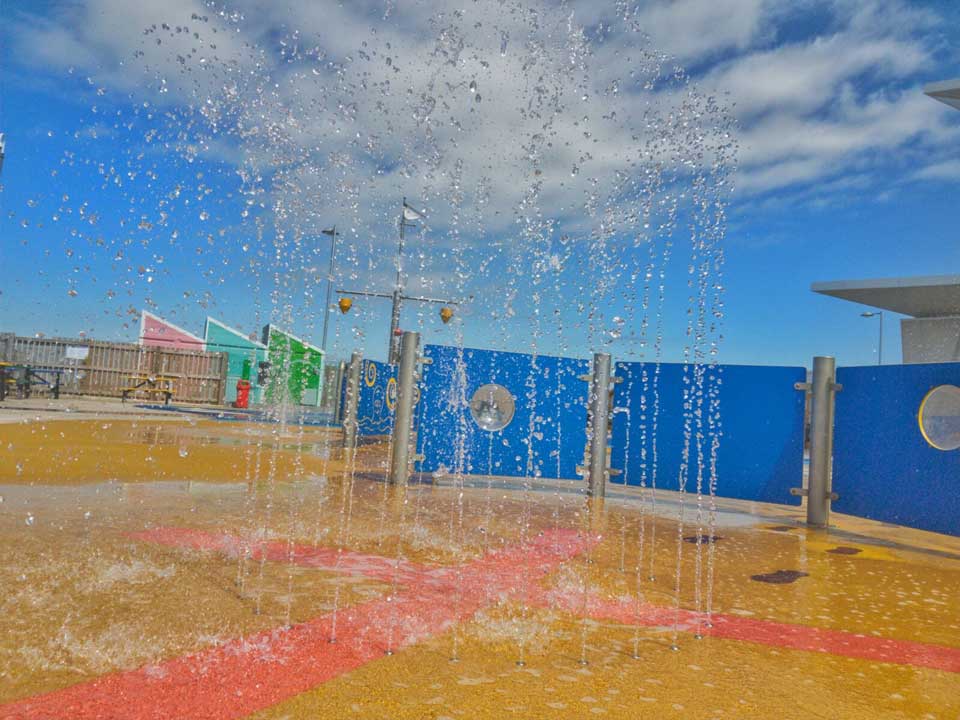Interactive outdoor water play area for kids in New Brighton, Wirral